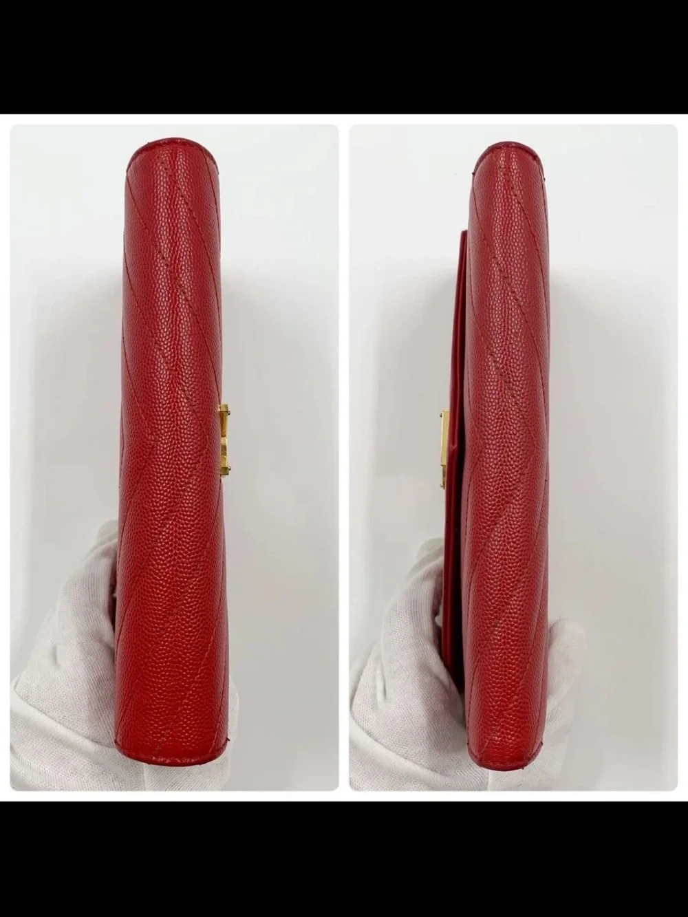 Saint Laurent Red Chevron-Quilted Envelope Wallet with Gold YSL